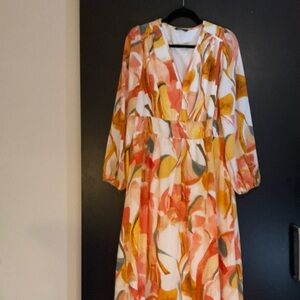 Pretty Garden Vibrant Women's Maxi Dress in Orange and Yellow